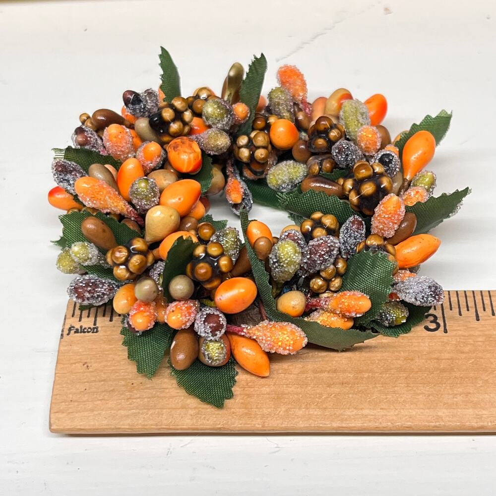 Fall Autumn Mini Wreath Candle Ring Frosted Orange Pip Berry - Picture 5 of 5